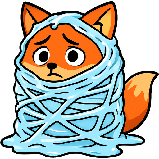 #B8FFFF slikworm cocooned completely orange two tailed fox worried encased enveloped cocooned completely covered with #B8FFFF huge coating of #B8FFFF slik and huge #B8FFFF slik wrappings and huge #B8FFFF webbing wrappings #B8FFFF cartoon style emoji, artistic style