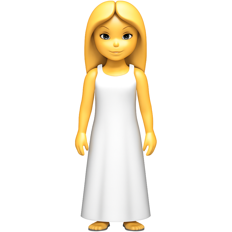 Que sea rubia , ojos azules, pelo largo, piel blanca , vestido largo blanco y que se le vea todo el cuerpo y que sea delgada