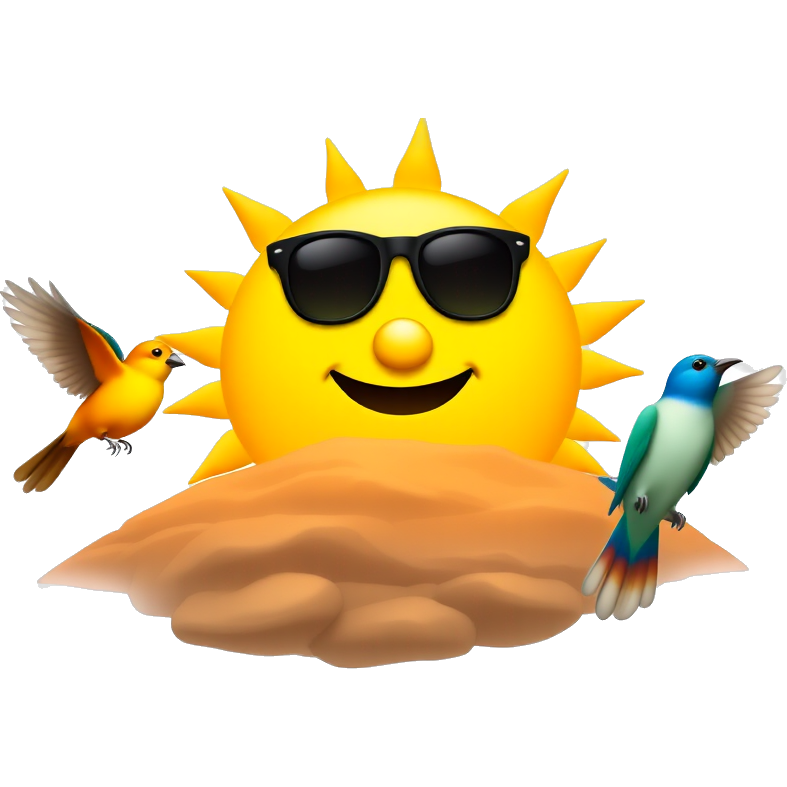 "Hello! πβ¨ A vibrant sun peeks over a smiling horizon, wearing sunglasses and a friendly grin. Colorful birds flit about, chirping melodies of warmth and welcome. A cheerful breeze dances around, inviting everyone to spread joy and connection!"