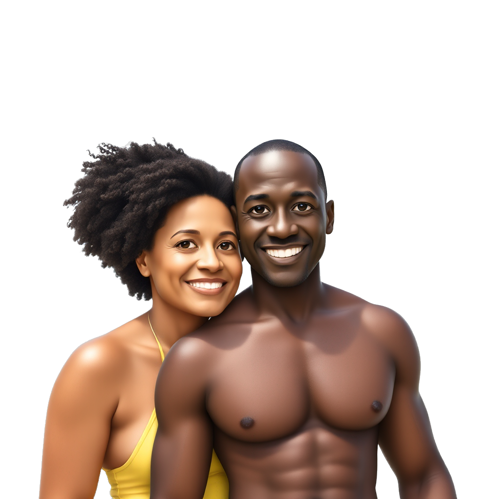 56 year old lighter skinned African American woman and 55 year old African American man on the beach in Mexico
