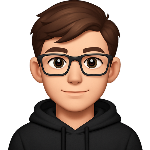 A handsome teenager with a black hoodie with brown hair in battle brown eyes with glasses and fair skin