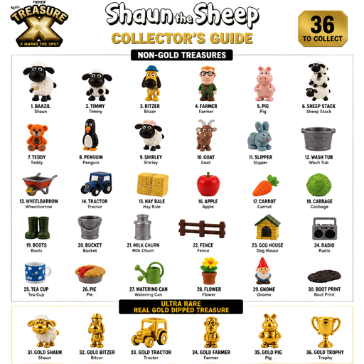 moose toys treasure x shaun the sheep collectors guide non-gold-treasures with names and characters with names and ultra rare real gold dipped treasure