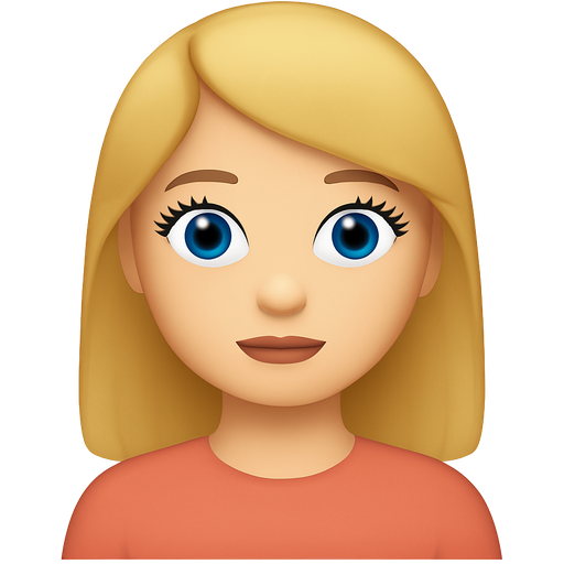 Create an emoji with a girl with blonde hair, pin, straight hair, and blue eyes, she also has to have fake eyelashes. I would like this emoji to be shown from her chest up, this girl is also approximately 16.