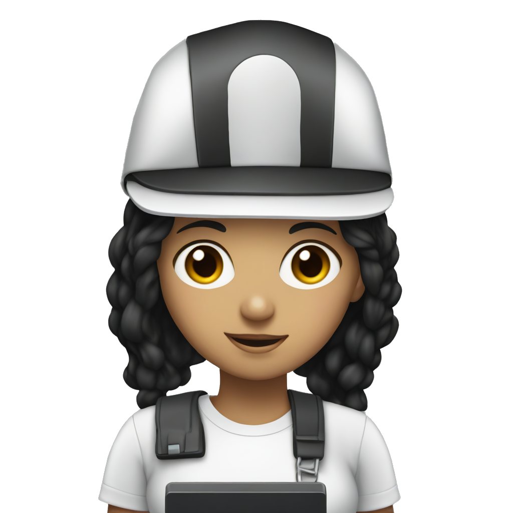Computer engineering white girl medium black hair with an engineering hat and holding a computer wearing an engineering costume