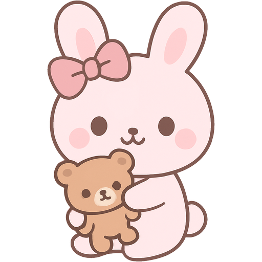 A very cute bunny, but is the lightest shade of pink ever just a tiny bit dark but not at dark at all and it has a pink bow and cuddling teddy bear