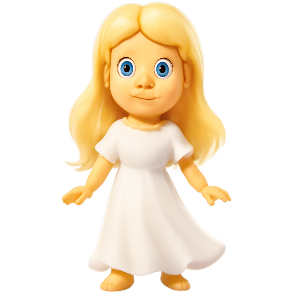 "D blonde with long hair, blue eyes, wearing a flowing white dress, ethereal lighting, soft pastel background, and where her entire body can be seen."