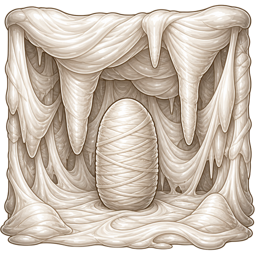 slikworm cocoon covered with thick layers non-transparent slik wrappings and huge slik wrappings hanging on wall and floor and ceiling covered with thick layers non-transparent slik wrappings and huge slik wrappings