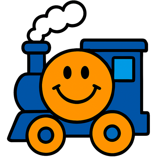 The Mr Men Show: 🙂Mr Happy + 🟠🔵Blue and Orange = 🚂🚃Chugga Chugga Choo Choo! Whoo-Whooooooo!