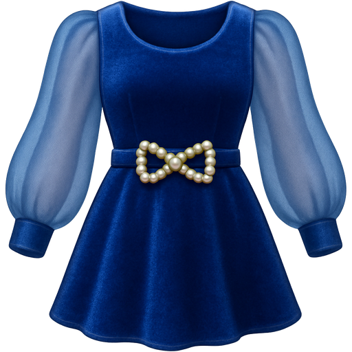 Velvet blue dress with a pearl bow in the middle with see through sleeves and a really tiny short skirt
