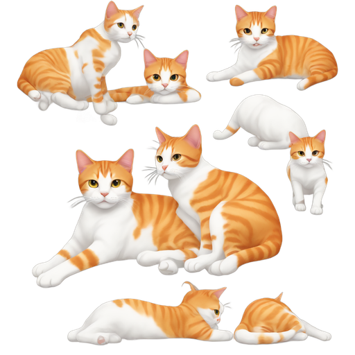 Orange and white tabby cat laying on the ground, one of his back legs is fully orange while the others are white