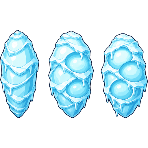 (1 light cyan ice snow slikworm cocoon with white highlights covered with thick layers of ice sheet sprites) (2 lumpy light cyan ice snow slikworm cocoon with white highlights covered with thick layers of ice sheet pulsating like a human heart with 3 lumps inwards sprites) (3 lumpy light cyan ice snow slik worm cocoon with white highlights covered with thick layers of ice sheet pulsating like a human heart with 3 lumps inwards sprites) video game sprites (cute cartoon clipart)