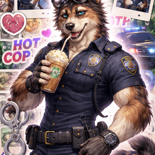 Very Hot and Handsome German Shepard mixed with an Australian Shepard bara furry Policeman Drinking Starbucks coffee. iPhone Wallpaper