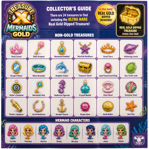 moose toys treasure x mermaids gold collectors guide non-gold-treasures with names and characters with names and ultra rare real gold dipped treasure