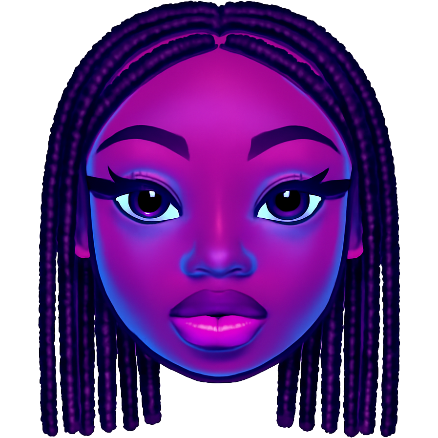 Pretty black girl with long skinny braids and big full lashes and big lips and upturned slender eyes and a tiny button nose and thin brows