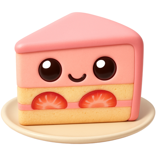 Strawberry pink slice of cake on its SIDE on a cream colored plate with no strawberries on top with strawberry slices inside the middle