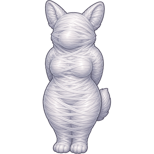 sticky slik mummy-like-cocoon furry female rabbit girl anthro entombed wrapped up and mummified fully covered in a spider slik cocoon shaped like furry corgi anthro with arms behind back with spider slik wrappings completely covered with thick layers non-transparent spider slik wrappings