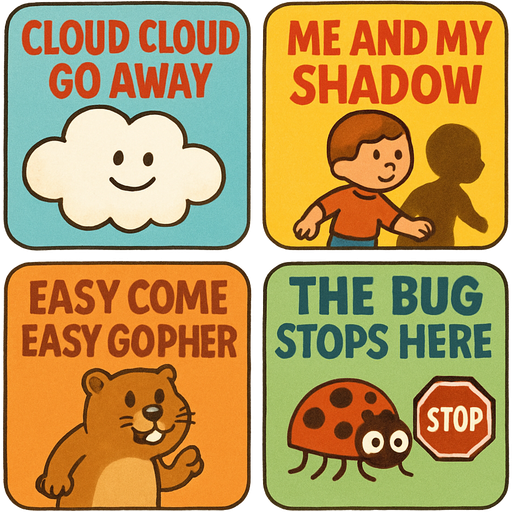 The Magical World Of Growing Up: “Cloud Cloud Go Away” and “Me And My Shadow” and “Easy Come Easy Gopher” and “The Bug Stops Here”
