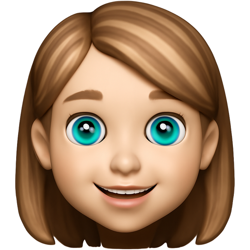 She’s a girl with light brown, highlighted hair and striking blue eyes. Her eyes are unique — dark blue around the edges, lighter blue in the middle, and a small touch of green right around the pupil, making them appear almost three-toned.