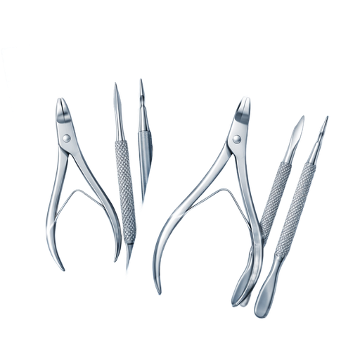 Ultra-realistic, hyper-detailed sterilisation pouches for nail tools, glossy and semi-transparent with subtle textures showing the heat-sealed edges. Each pouch contains visible nail tools inside, showing accurate shapes and metallic reflections. Include realistic highlights, shadows, and slight reflections on the pouch surface to emphasize depth, material quality, and three-dimensionality. The pouches appear professional, clean, and premium, suitable for a high-end nail tech setting.