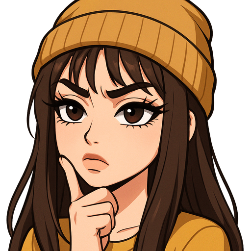 28 year old baddie long dark brown hair with wispy bangs, extra long eyelashes, with a thin nose ring hoop on her nostril, full but not too big lips, wearing a yellowish brown beanie, making this face : π€