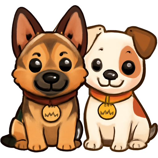 Create a super realistic image of a German Shepherd with a collar tag with the name Max next to a white Pit Bull with brown spots on one ear and her entire face is white and has brown spots on her back and has an amber collar tag posing for a photo.