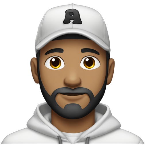 White/caucaisan male, black hair and a fade on the sides , black eyes and a sharp, short beard wearing a hoodie and black baseball cap