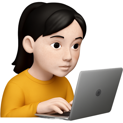 A woman with pale skin with freckles and black hair in a ponytail typing on a computer