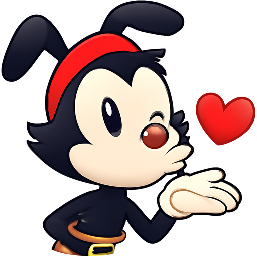 Create an emoji of yakko warner blowing a kiss while a heart comes out of the kiss and he’s also winking
