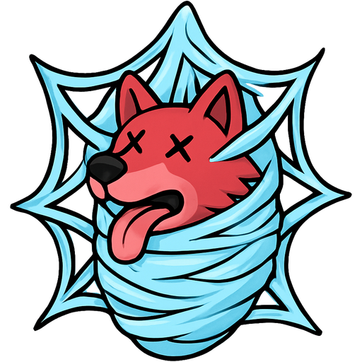 #B8FFFF slikworm cocooned pod encased enveloped cocooned light red wolf body x eyes and tongue hanging out covered with #B8FFFF huge coating of #B8FFFF slik and huge #B8FFFF slik wrappings and huge #B8FFFF webbing wrappings #B8FFFF and #B8FFFF webbings wrappings #B8FFFF