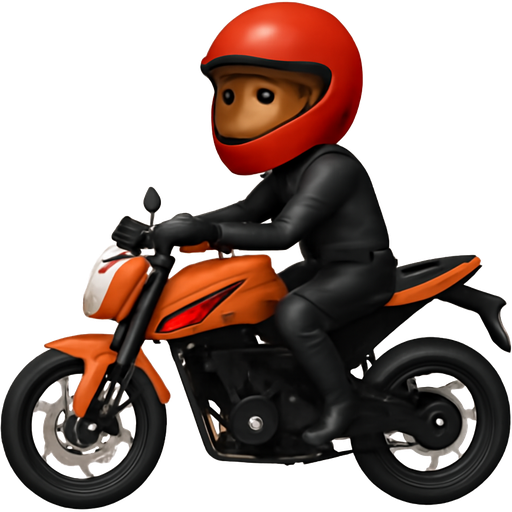 Mexican man with short black hair with a red helmet and a ehole body black leather protection gear on his orange ktm motorcycle