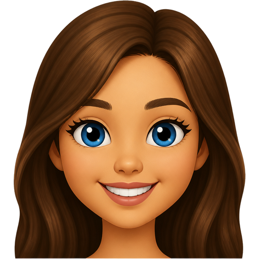 Make a girl with large blue eyes a medium sided nose with perfect round nostrils and a medium sized mouth with a beautiful white smile