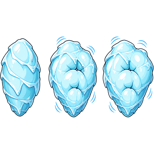 (1 light cyan ice snow slikworm cocoon with white highlights covered with thick layers of ice sheet sprites) (2 lumpy light cyan ice snow slikworm cocoon with white highlights covered with thick layers of ice sheet pulsating like a human heart with 3 lumps inwards sprites) (3 lumpy light cyan ice snow slik worm cocoon with white highlights covered with thick layers of ice sheet pulsating like a human heart with 3 lumps inwards sprites) video game sprites (cute cartoon clipart)