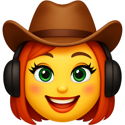 Crazy Short hair Bob rousse cowboy hat music addict Blushing makeup with lashes green eyes and cowgirl hat and lips smile