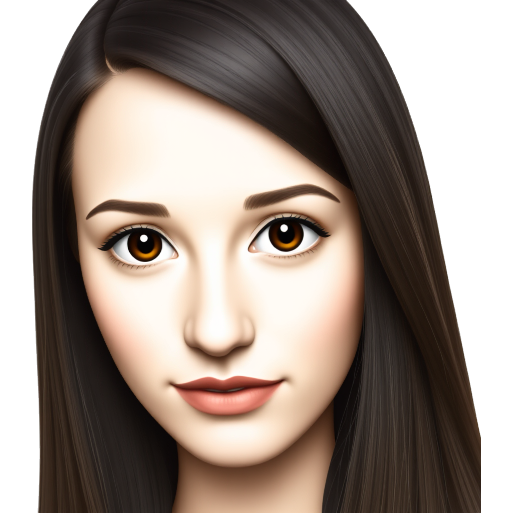 full head of a white beautiful transgender girl dark eyes with eyeliner long hair dark brown mauve lips and middle eastern nose without bangs, I want to see her forhead