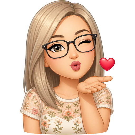 light skin woman with straight ash blond hair and glasses wearing a summer illusion top short sleeves blowing a kiss