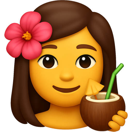A emoji with a flower in her hair and with a coconut drink in her hand and it looks like the real emoji go