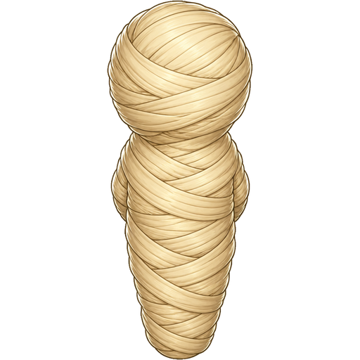 wrapped up and mummified fully covered in a light blonde hair cocoon shaped like boy with arms behind back with light blonde hair completely covered with thick layers non-transparent light blonde hair light blonde hair
