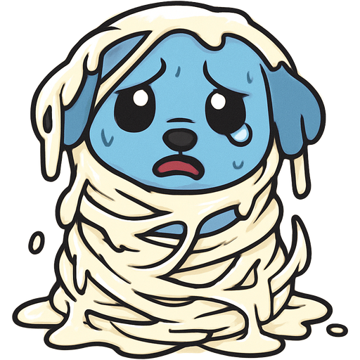 #FFFEED slikworm cocooned pod blue puppy whimper covered with #FFFEED huge coating of #FFFEED slik and huge #FFFEED slik wrappings and #FFFEED webbings #FFFEED