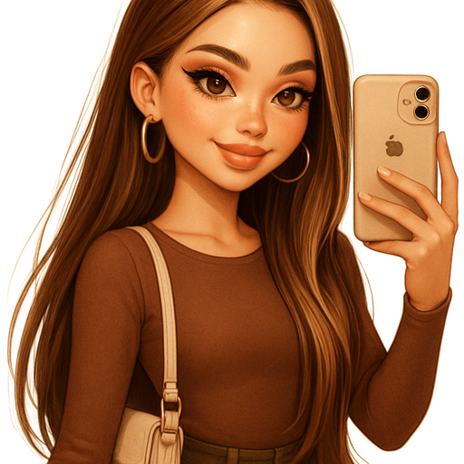 bratz baddie girl, warm toasted soft autumn palette, fair skin with side parted side swept straight brunette hair super long to the side with blonde highlights ultra long hair with face framing layers and curved ends, silky shine, oval princess face, medium softly almond eyes light honey brown, soft freckles across cheeks and nose, full lower lip, gentle glam toasty makeup wearing Warm cocoa fitted long sleeve bodysuit, high-waisted dark olive cargo pants (slouchy but tailored),old skinny hoops, cream crossbody bag, warm blush, glossy glow taking baddie selfie with beige iPhone, soft blush, warm brown shimmer eyeshadow, fluffy softly arched dark brown brows, glossy warm nude lips, flutter lashes, feminine vibe, Disney-princess sweet smile, warm muted tones, glowy filter, golden tones, subtle highlight on cheekbones, dreamy glow, high detail, beauty influencer style, subtle fox-eye eyeliner, defined lip liner, caramel balayage, warm golden filter, high cheekbone glow, smooth cinematic glow skin, glossy sleek overall aesthetic
