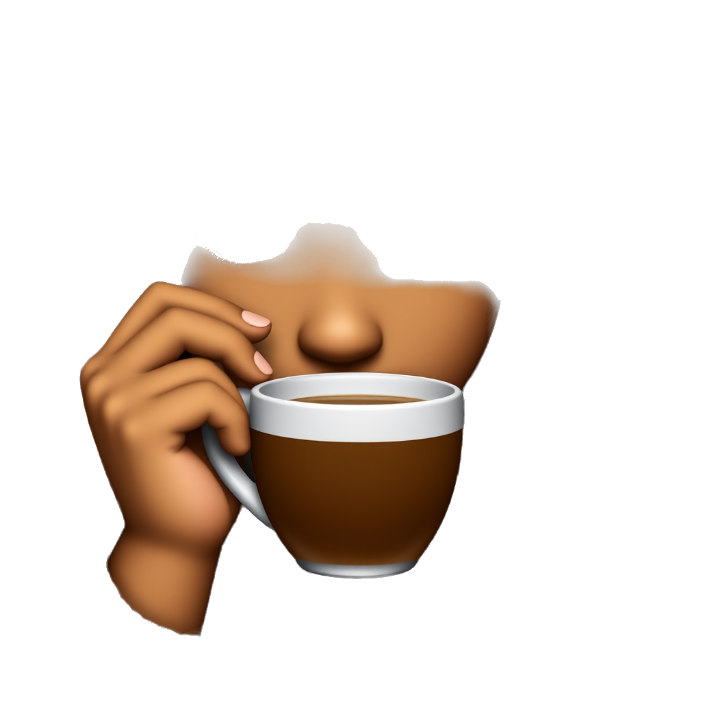 Medium skin colored girl with shoulder length curly black hair wrapped in a blanket, sipping on coffee