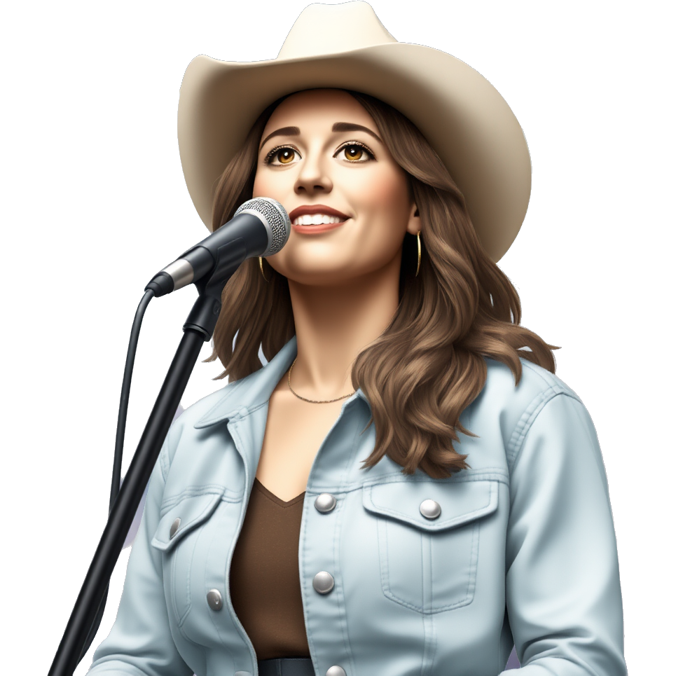 “Soft pastel portrait of a country singer on stage, twinkling lights, floral background, embodying empowerment and nostalgia.”