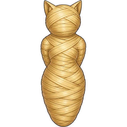 blonde hair sticky slik mummy-like-cocoon cat anthro entombed wrapped up and mummified fully covered in a blonde hair spider slik cocoon shaped like cat anthro with arms behind back with blonde hair spider slik wrappings completely covered with thick layers non-transparent blonde hair spider slik wrappings blonde hair