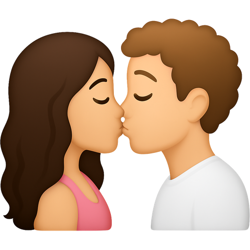 White Brunette long wavy hair girl in pink tank top top and white guy with light brown curly hair kissing