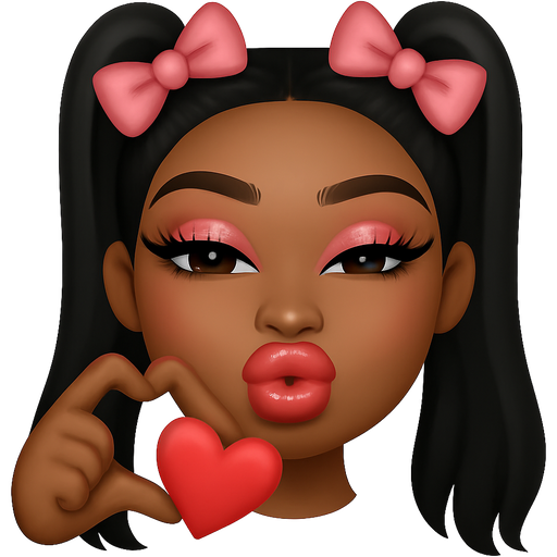 emoji that is a baddie and has 2 bows and has glossy lips and has makeup and is showing a heart by hand