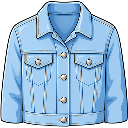 ghibli style | baby blue denim jacket | view: close up + top half only + isolated | ghibli style | vector-cartoon | glossy cel-shading | bold smooth black outlines
