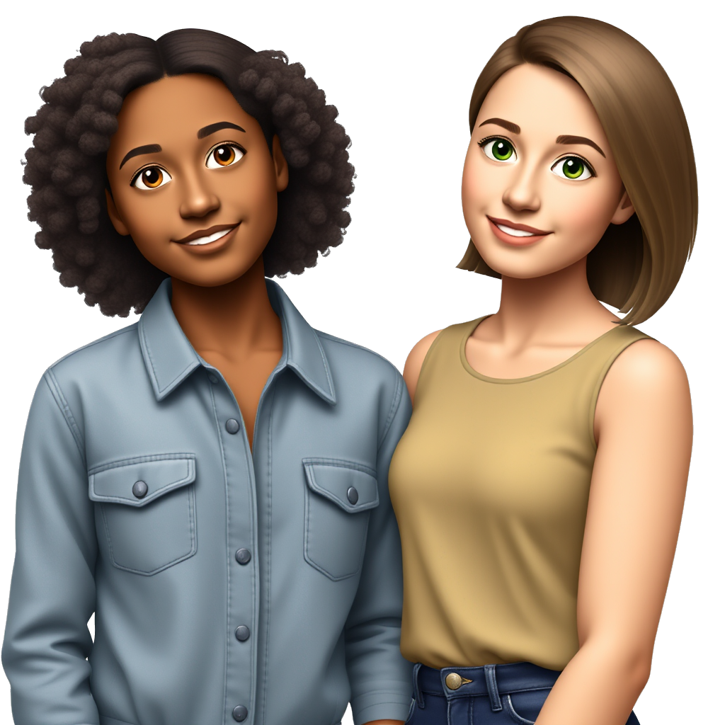 two teenage girl best friends, one asian with medium brown skin and the other with a light tan with green eyes and medium brown hair