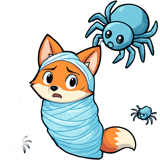#B8FFFF cocoon wrapped up coated with think coat of #B8FFFF webbing orange fox worried covered with #B8FFFF coated with think coat of #B8FFFF giant webbing and silk coating with #B8FFFF silk stuck in a giant #B8FFFF spider web with four cat spiders and a large cat spider