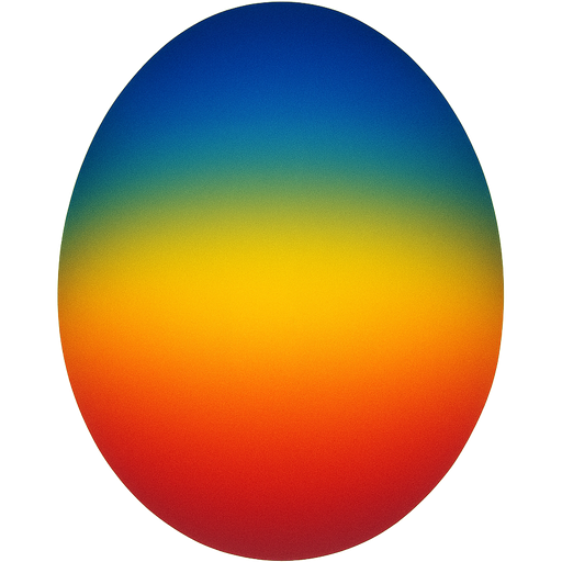 Draw an egg-shaped oval aura, inside it the gradient — in the bottom is red color, in the middle is yellow, at the top is dark blue. There is a thin strip of light green color around the oval, it frames the oval