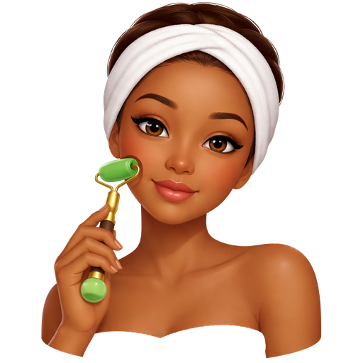 a light skin black woman with dark eyes in a white towel wrap and white headband, holding skincare or jade roller, chill expression, soft lighting