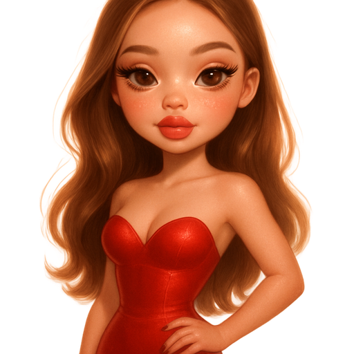 soft airbrushed glam, mini plush Bratz-doll aesthetic, cinematic glow, crisp clean detail, glossy soft skin. brown eyed skinny Petite girl, fair skin with soft freckles, wide face with tall forehead, honey-brown almond wide-set upturned eyes, fluttery lashes, shimmer highlight, plush lips, bottom heavy lip, sweet Belle-princess vibe, medium-long brunette hair with visible caramel highlights. softly defined feminine body, soft hourglass shape with full round bust, wearing a Jessica Rabbit outfit. hair and makeup like Jessica Rabbit. sleek almond nails. peachy-pink blush with shimmer highlight, glossy shimmer lips. full body showing.Cozy romantic glow, soft warm lighting, pop-princess energy